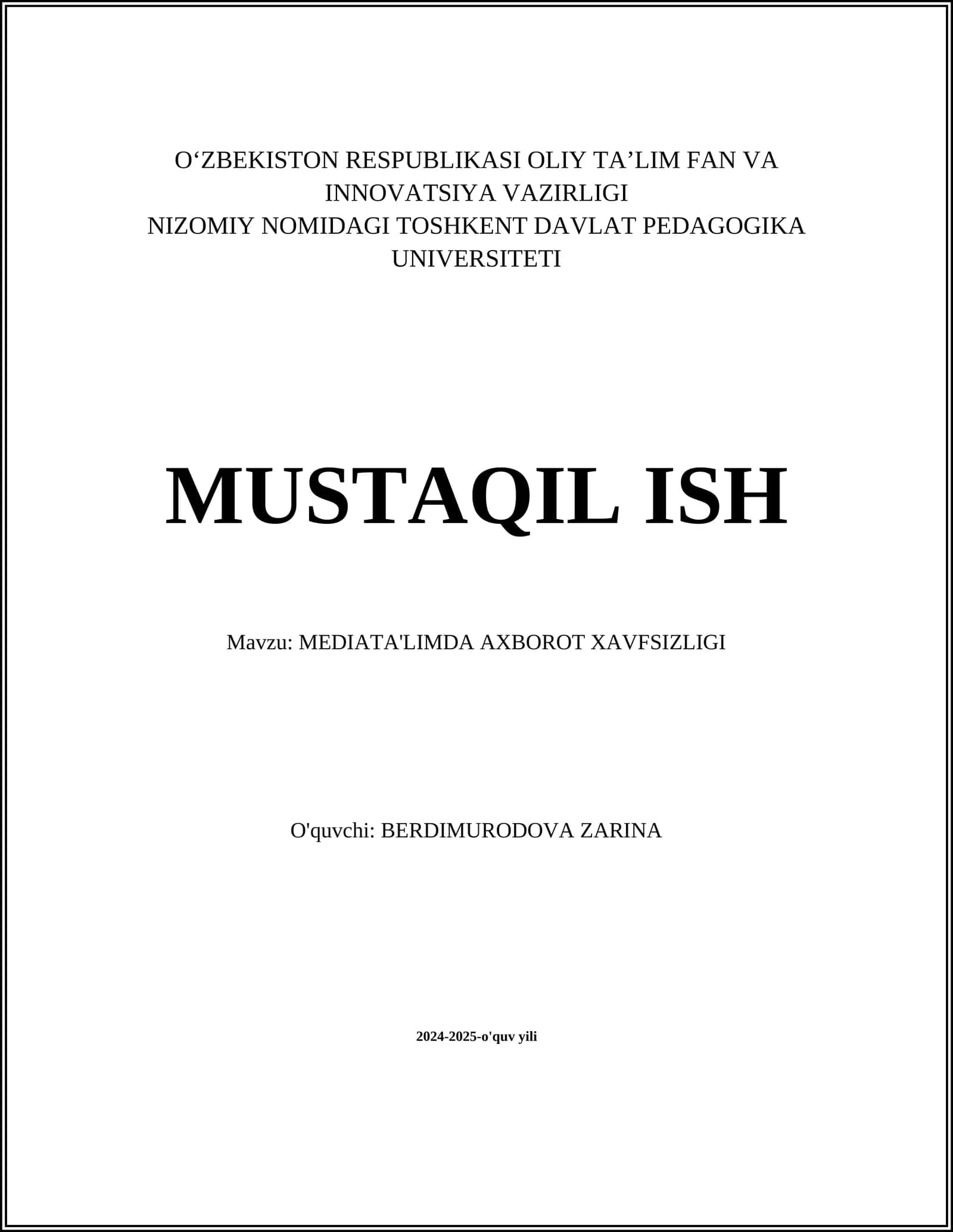 MEDIATA'LIMDA AXBOROT XAVFSIZLIGI