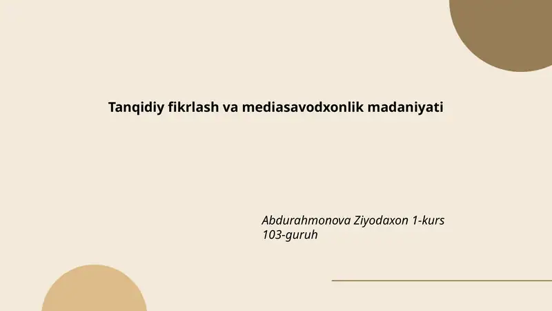 Tanqidiy fikrlash va mediasavodxonlik madaniyati