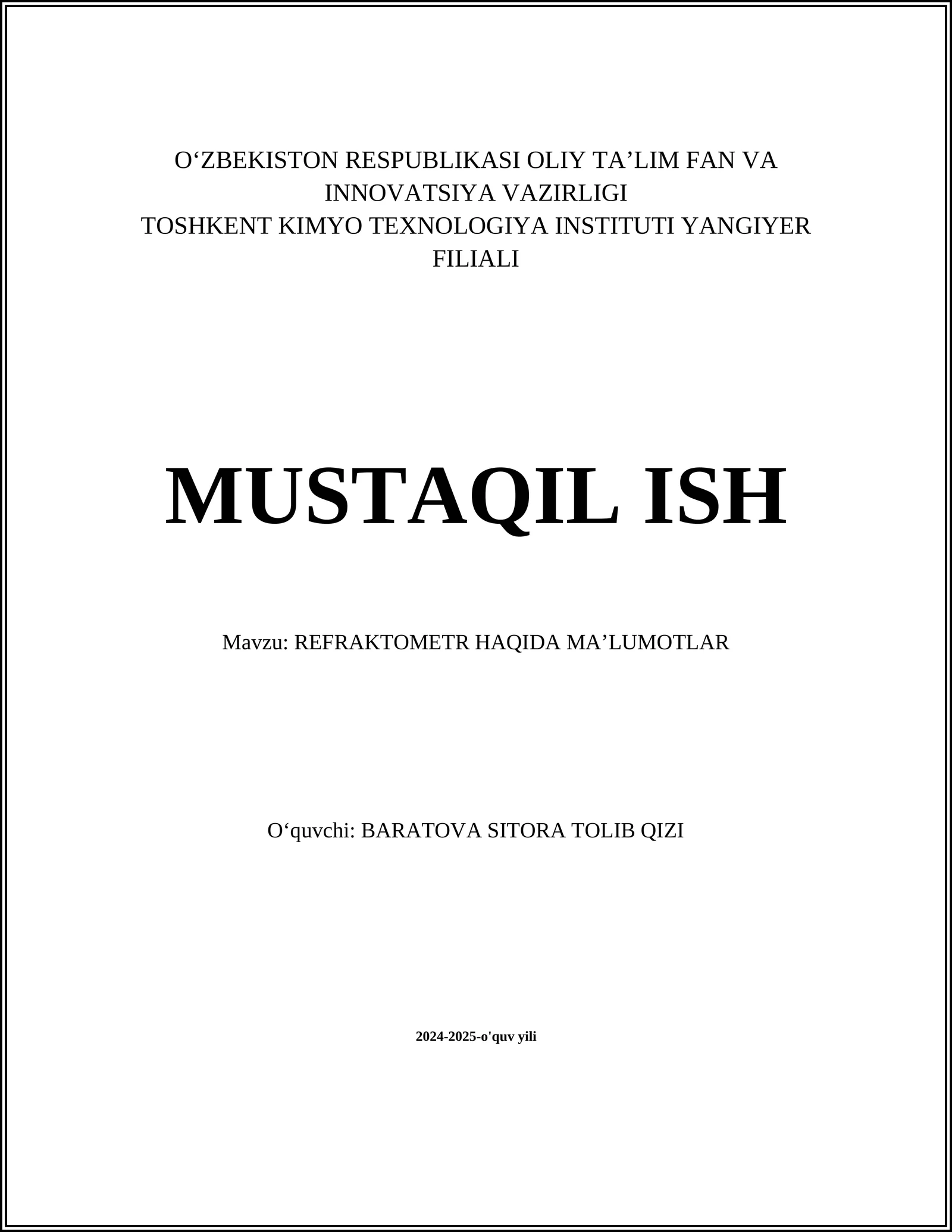 REFRAKTOMETR HAQIDA MAʼLUMOTLAR