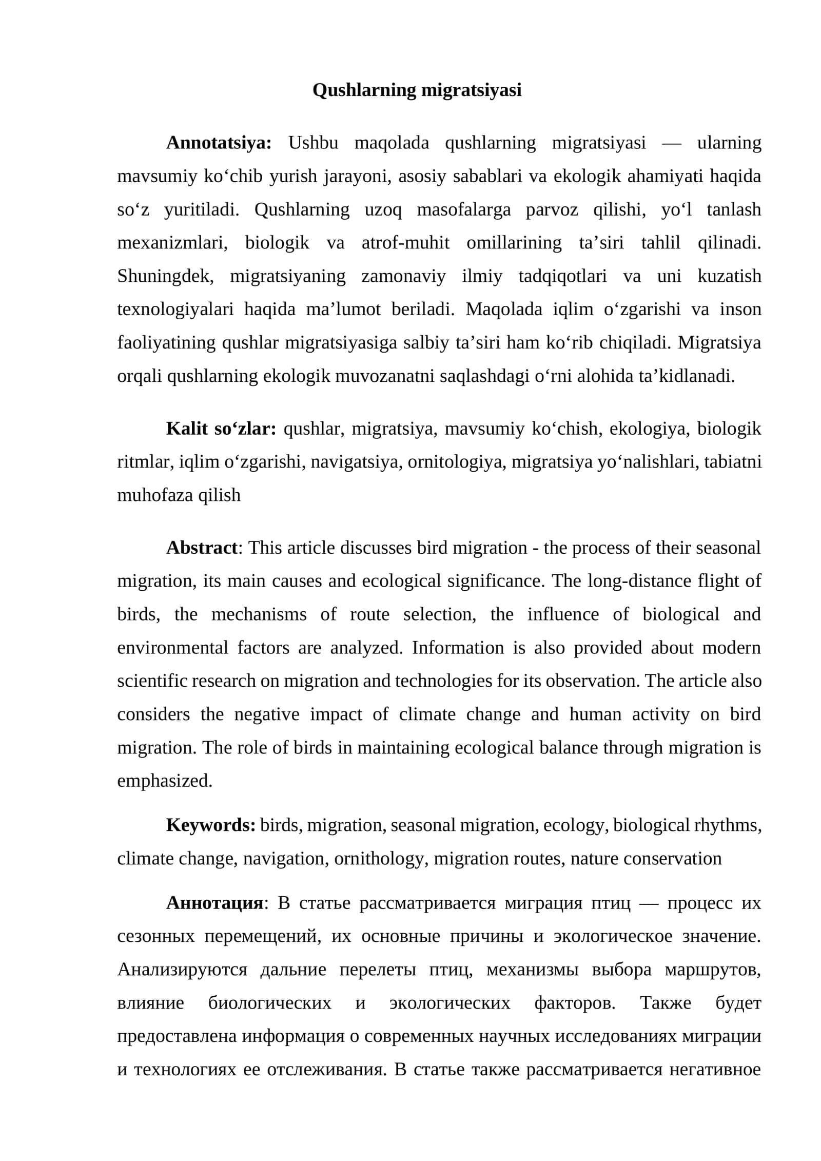 Qushlarning migratsiyasi