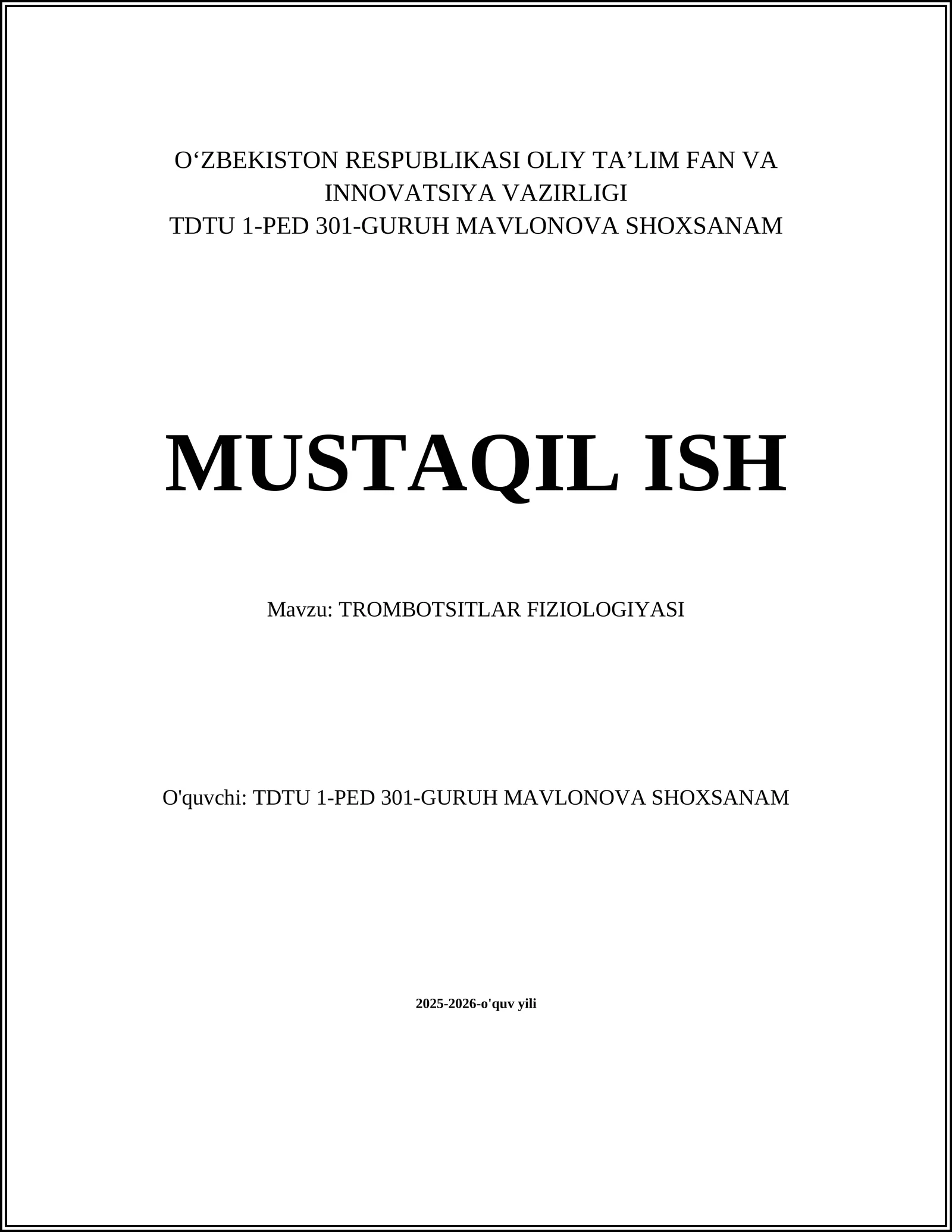 TROMBOTSITLAR FIZIOLOGIYASI