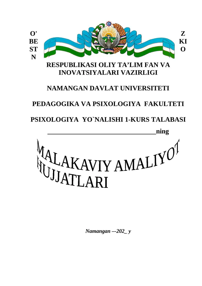 PSIXOLOGIYA YO`NALISHI 1-KURS TALABASI