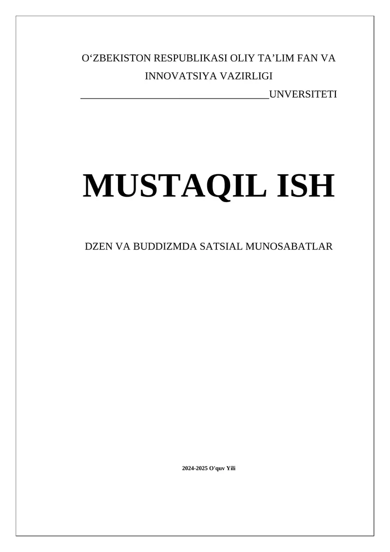 DZEN VA BUDDIZMDA SATSIAL MUNOSABATLAR