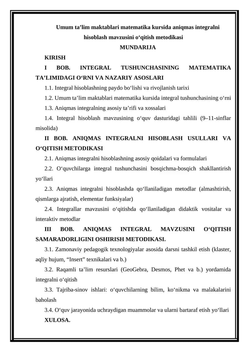 Umum ta’lim makablari matematika kursi