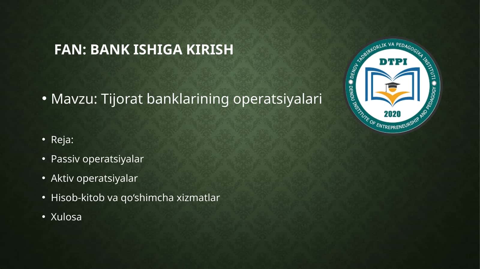 Tijorat banklarining operatsiyalari slide