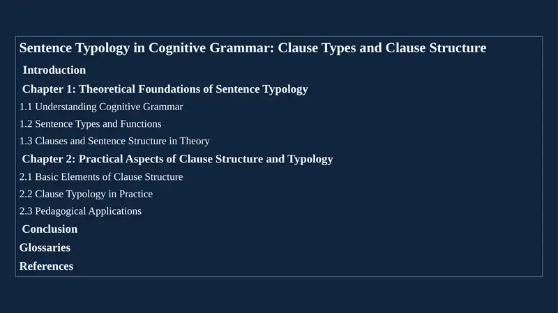Sentence Typology in Cognitive Grammar: Clause Types and Clause Structure