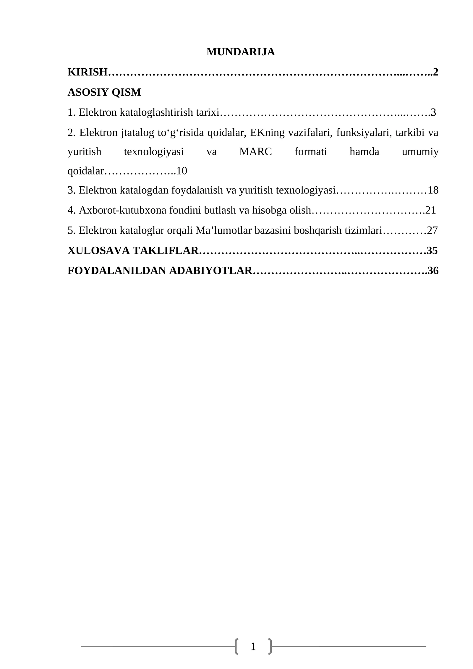 Axborot-kutubxona muassasalarida elektron kataloglashtirish tizimi, tarixi, yuritish texnologiyasi va ma’lumotlar bazasini boshqarish
