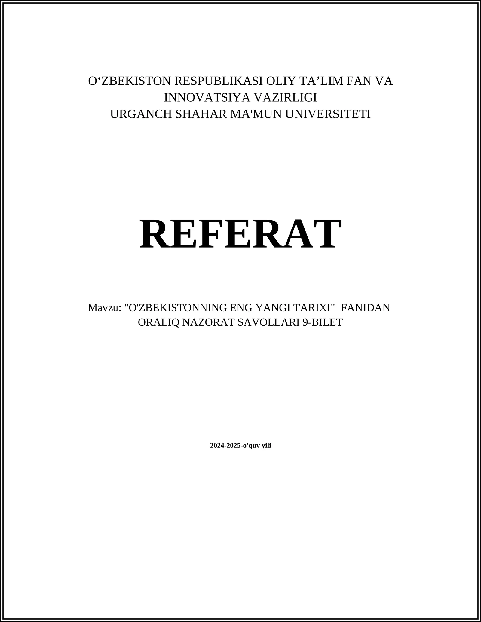 O'ZBEKISTONNING ENG YANGI TARIXI