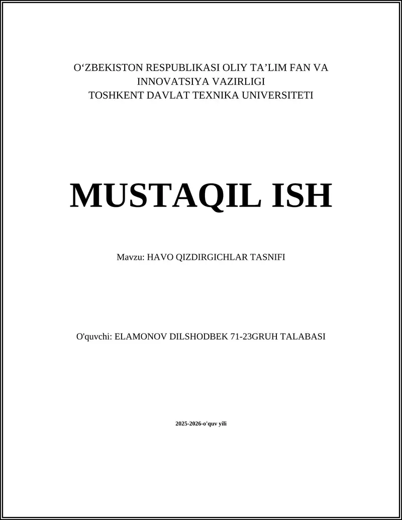 HAVO QIZDIRGICHLAR TASNIFI