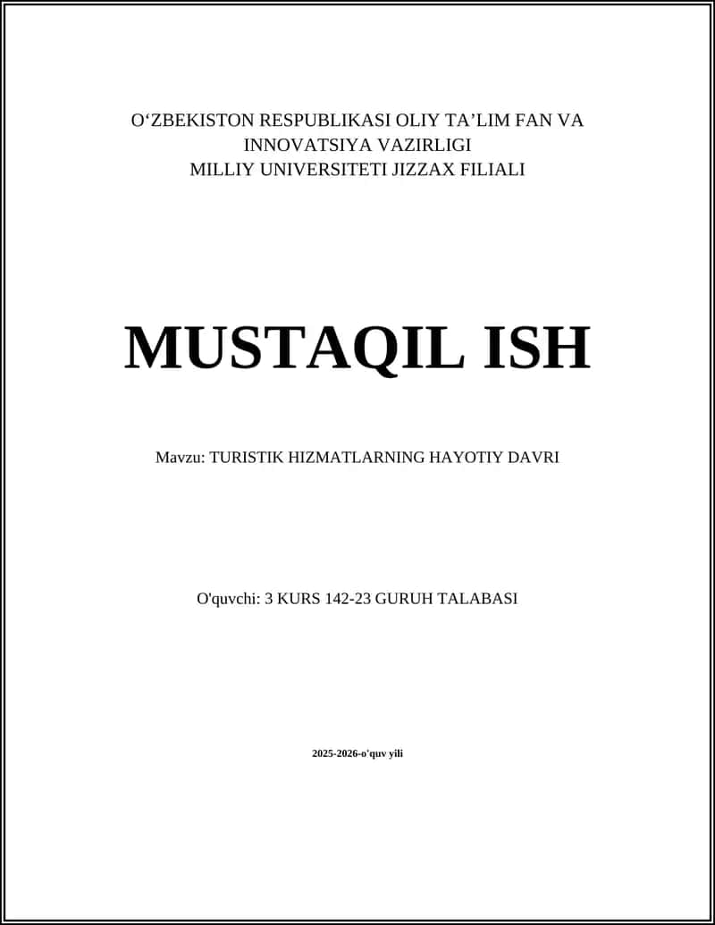 Turistik xizmatlarning joriy etish bosqichi