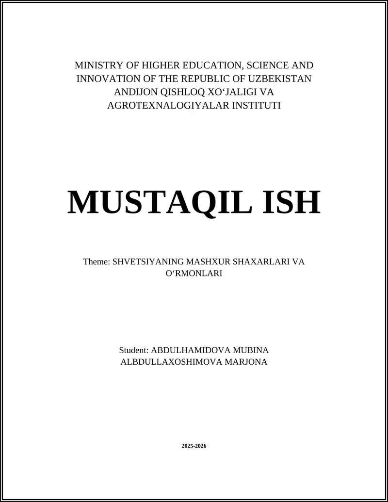 SHVETSIYANING MASHXUR SHAXARLARI VA OʻRMONLARI