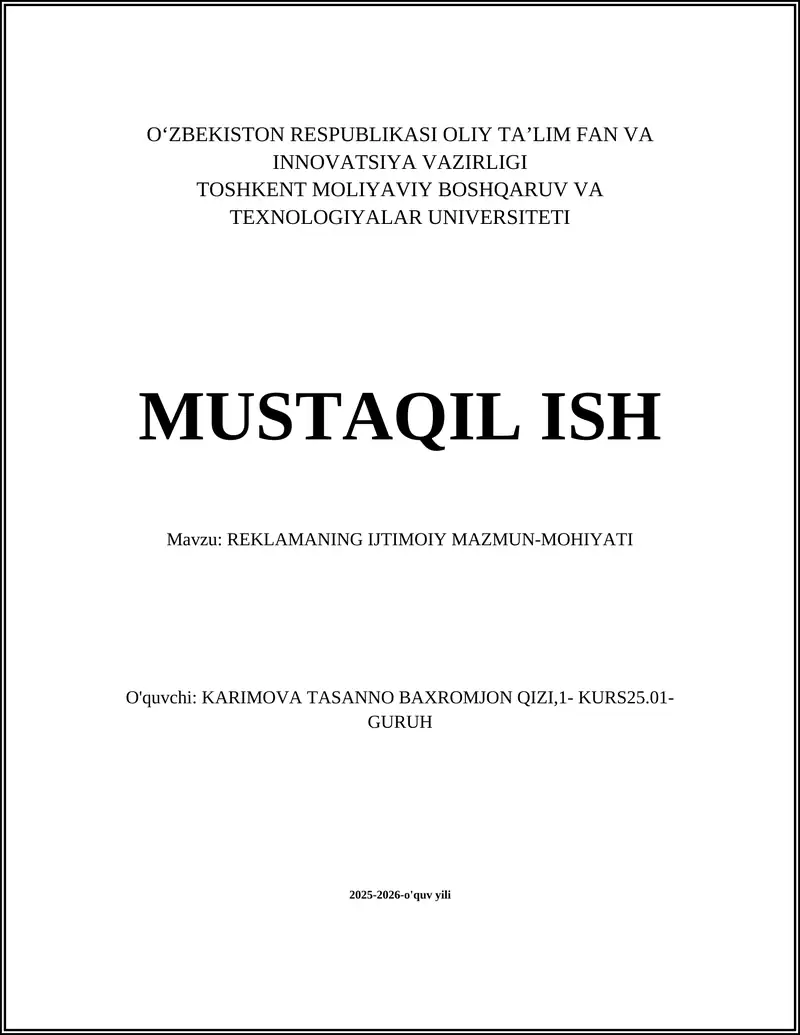 REKLAMANING IJTIMOIY MAZMUN-MOHIYATI