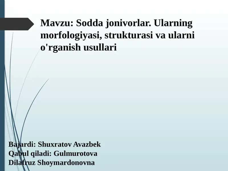 Sodda jonivorlar. Ularning morfologiyasi, strukturasi va ularni o'rganish usullari