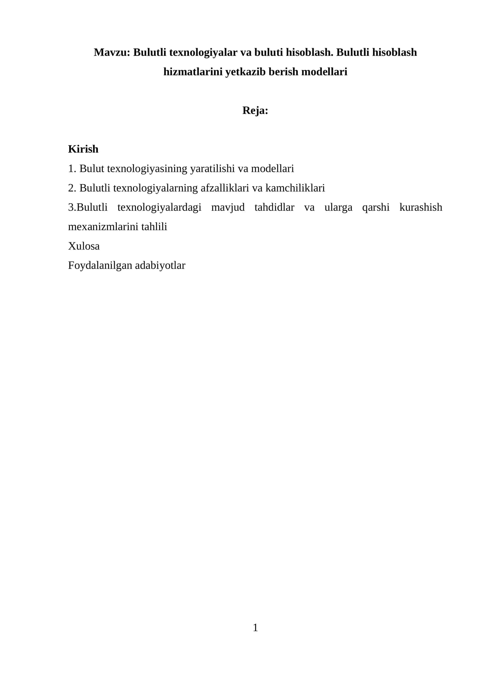 Bulutli texnologiyalar va buluti hisoblash. Bulutli hisoblash hizmatlarini yetkazib berish modellari