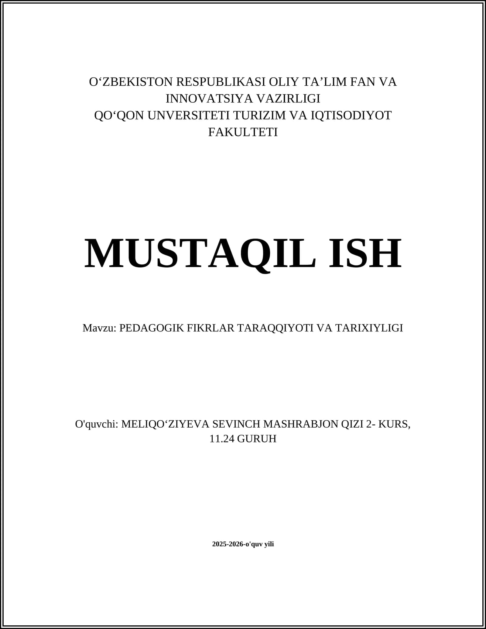 PEDAGOGIK FIKRLAR TARAQQIYOTI VA TARIXIYLIGI
