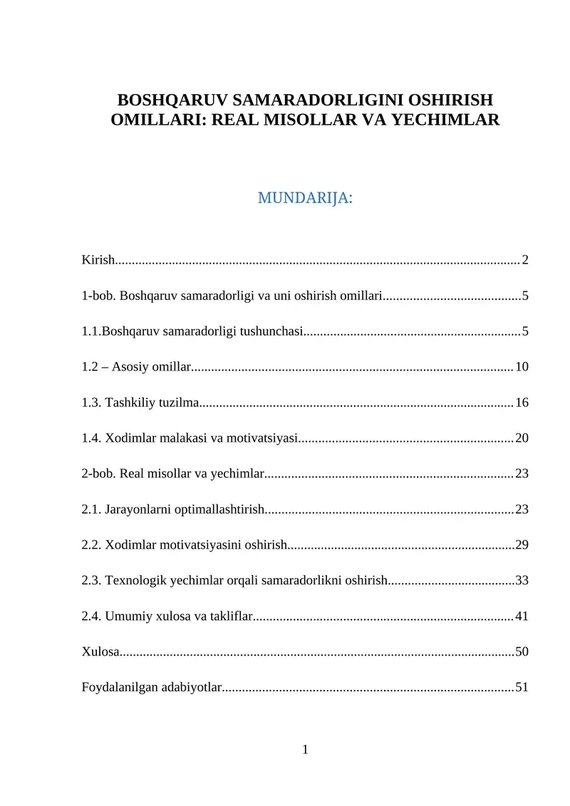 BOSHQARUV SAMARADORLIGINI OSHIRISH OMILLARI: REAL MISOLLAR VA YECHIMLAR