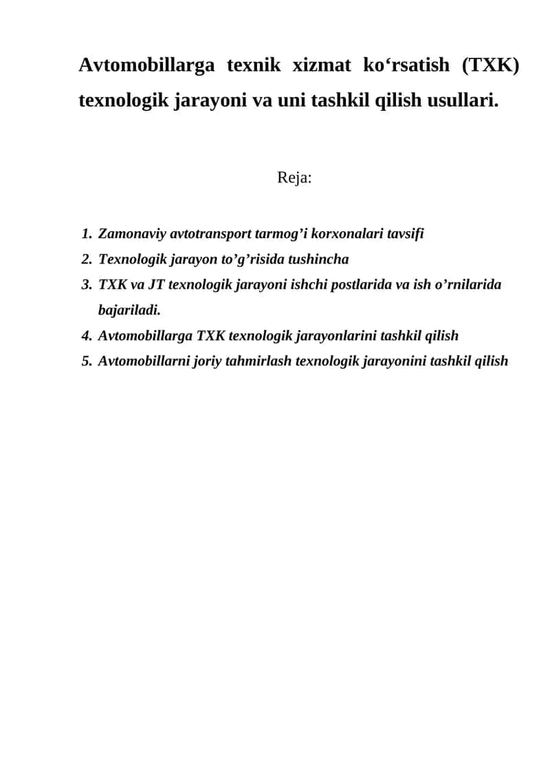 Zamonaviy avtotransport tarmog’i korxonalari tavsifi