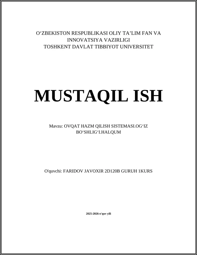 OVQAT HAZM QILISH SISTEMASI