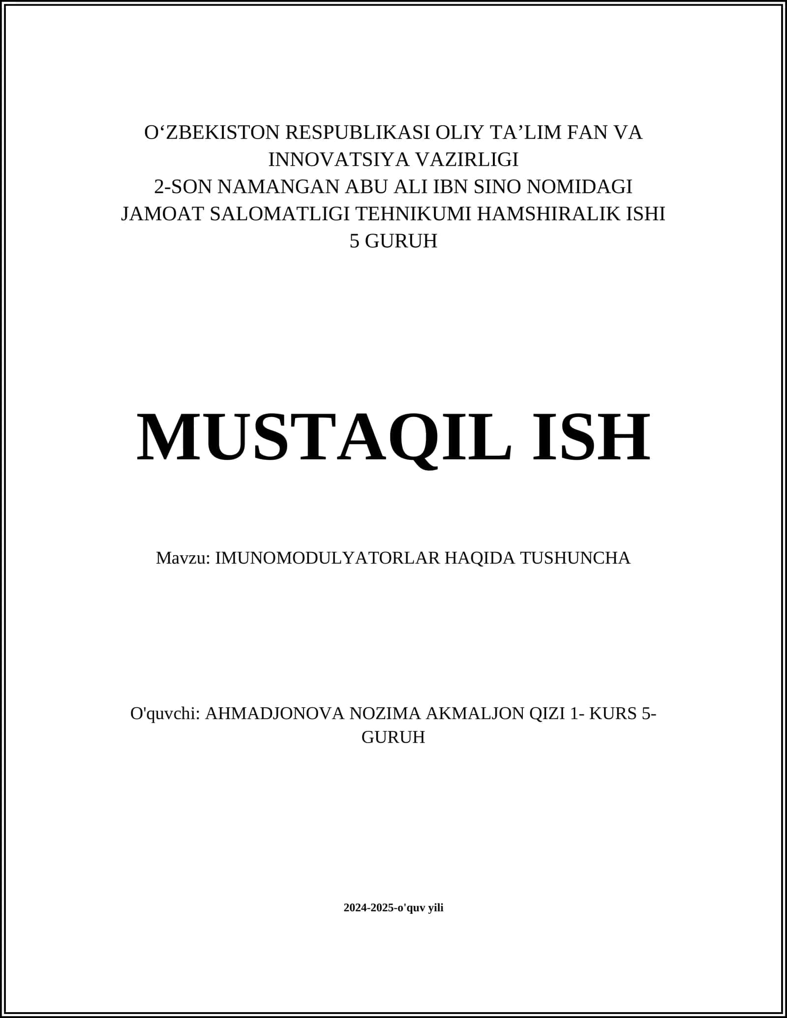 IMUNOMODULYATORLAR HAQIDA TUSHUNCHA
