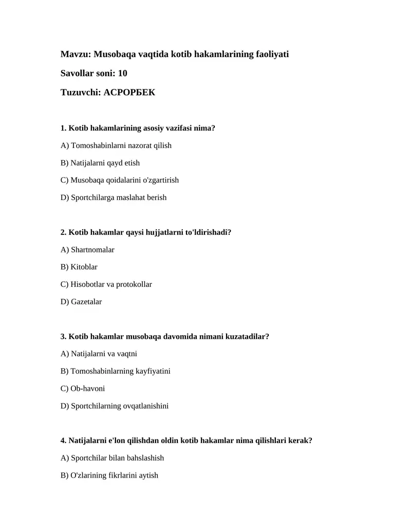 Kotib hakamlarining faoliyati