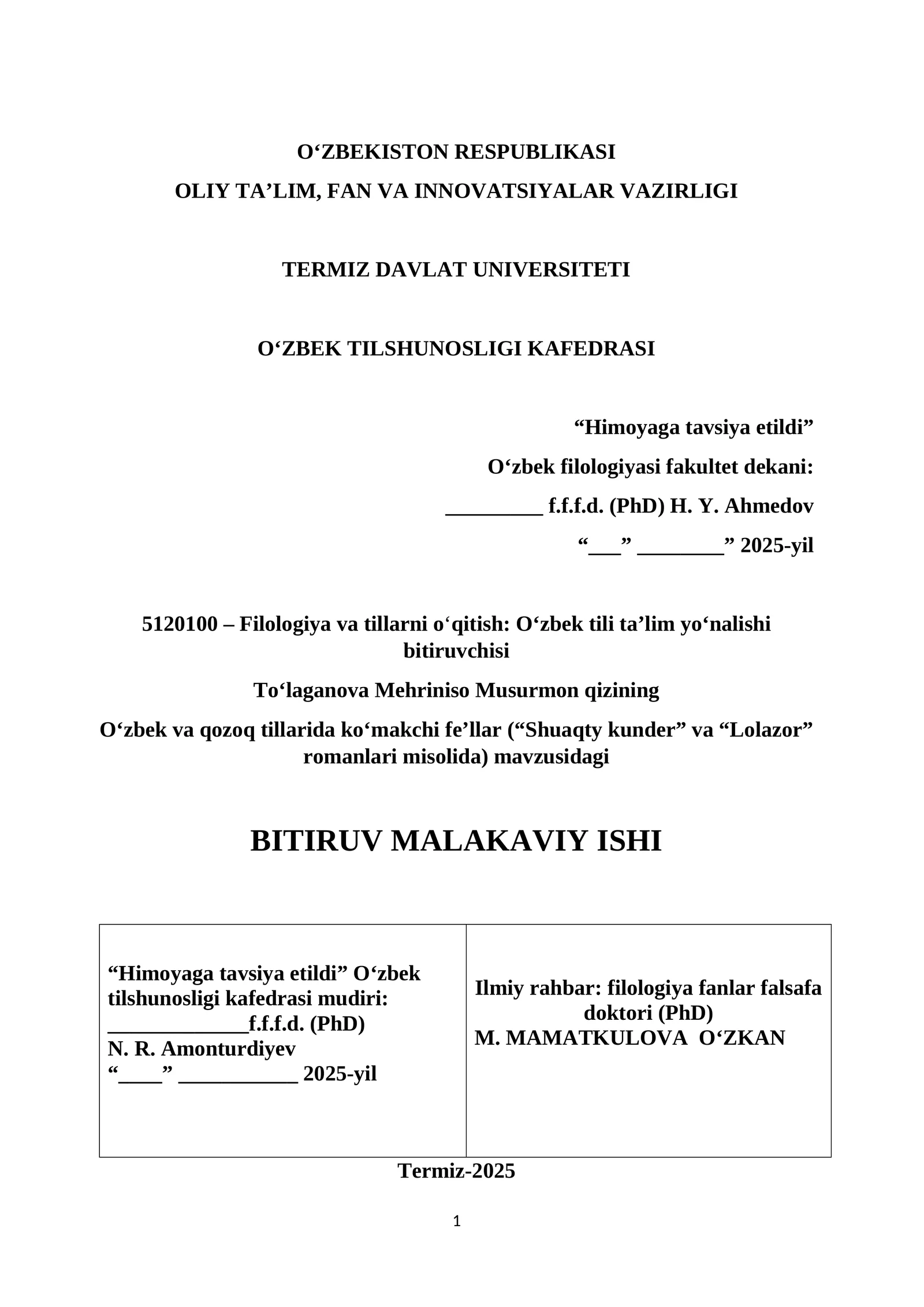Filologiya va tillarni o‘qitish: O‘zbek tili ta’lim yo‘nalishi bitiruvchisi