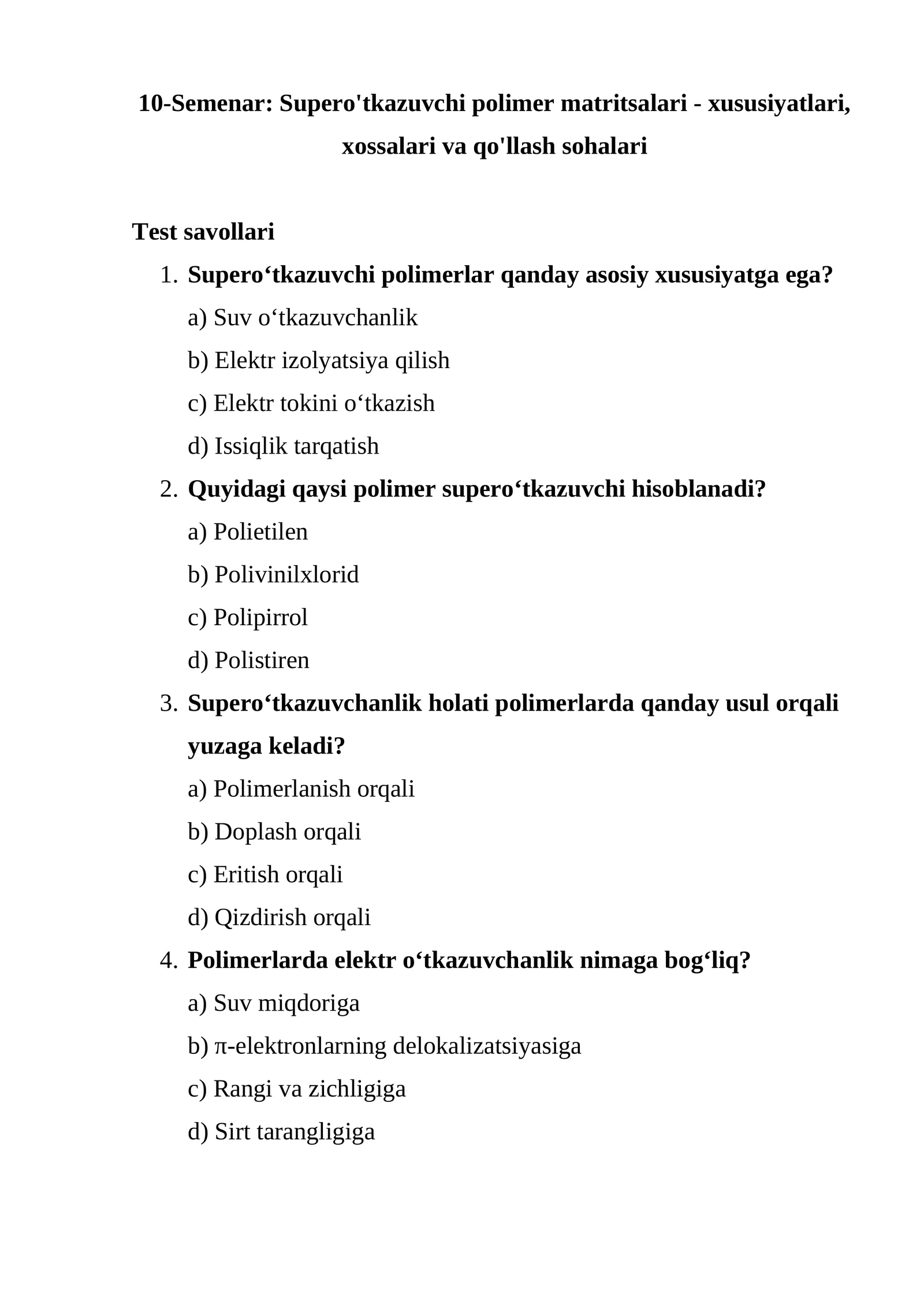10-Semenar: Supero'tkazuvchi polimer matritsalari