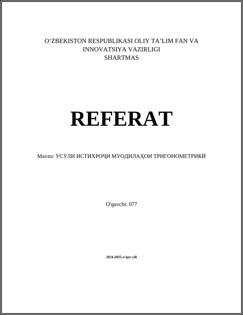 Trigonometrik funksiyalar nazorasi