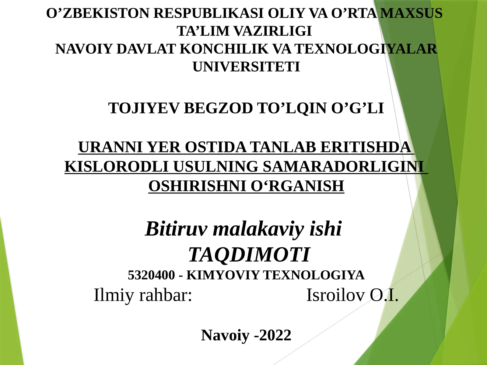 Uzluksiz kislorodli usulni o'shirish