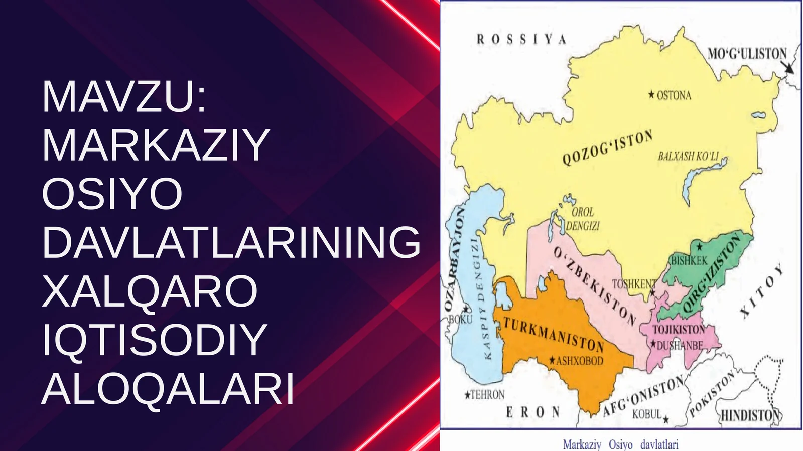 MAVZU MARKAZIY OSIYO DAVLATLARINING XALQARO IQTISODIY ALOQALARI slayd