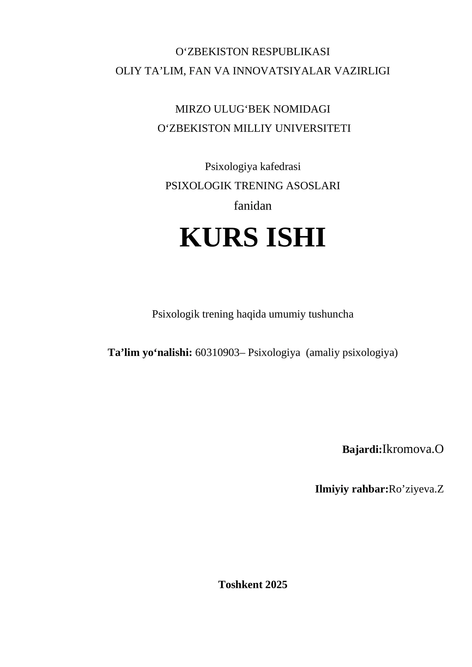 PSIXOLOGIK TRENING ASOSLARI