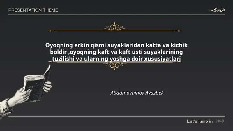 Oyoqning erkin qismi suyaklaridan katta va kichik boldir,oyoqning kaft va kaft usti suyaklarining tuzilishi va ularning yoshga doir xususiyatlari