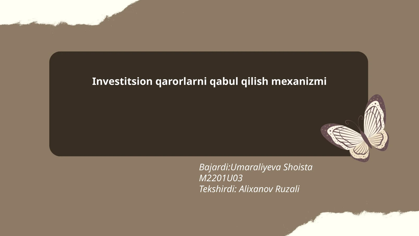 Investitsion qarorlarni qabul qilish mexanizmi
