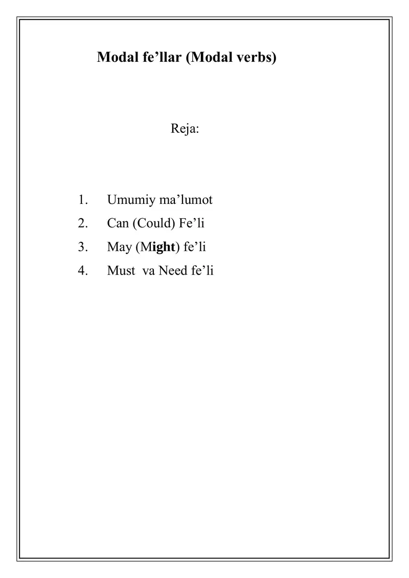 Modal fe’llar (Modal verbs)