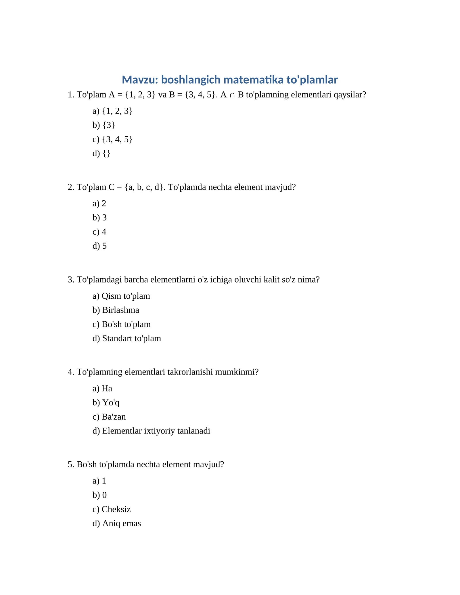 boshlangich matematika to'plamlar