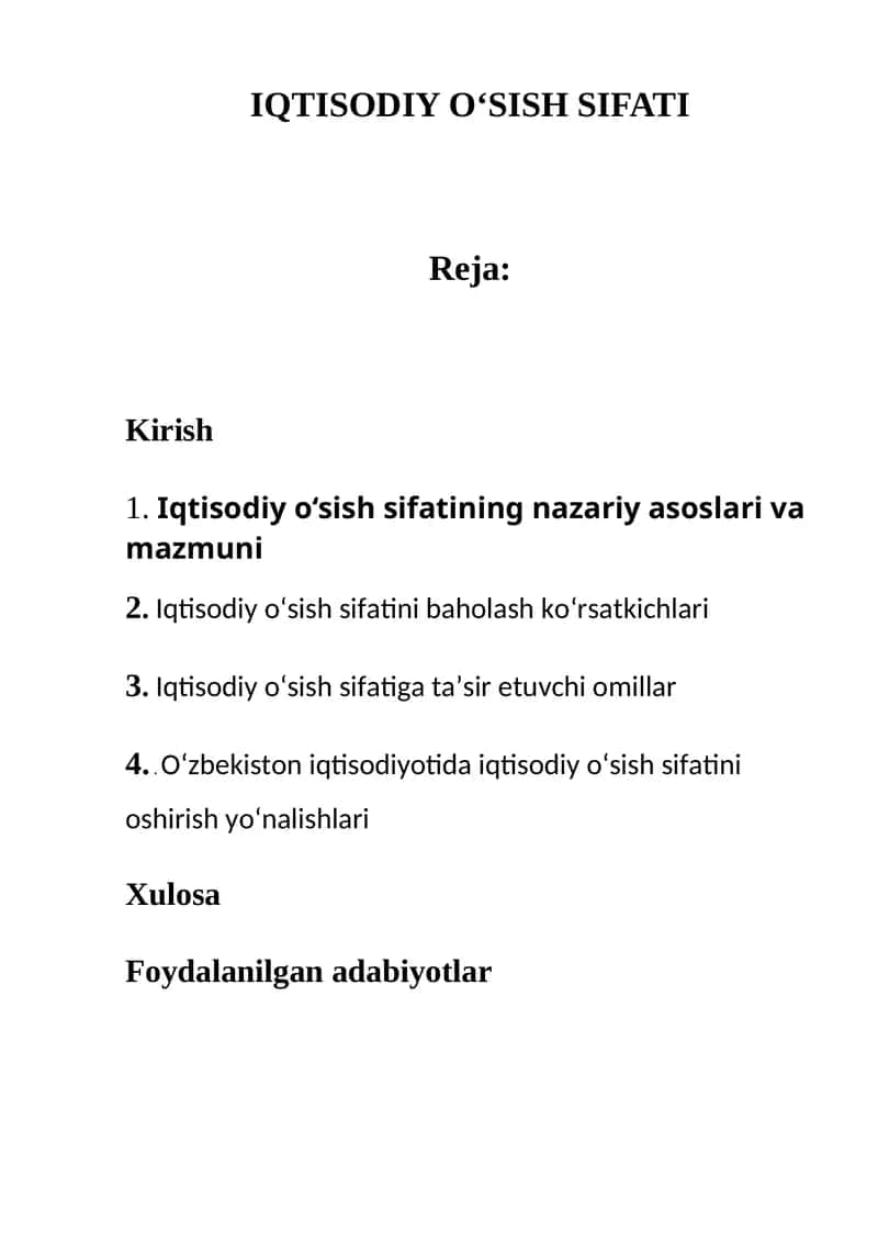 Iqtisodiy O‘sish Sifati