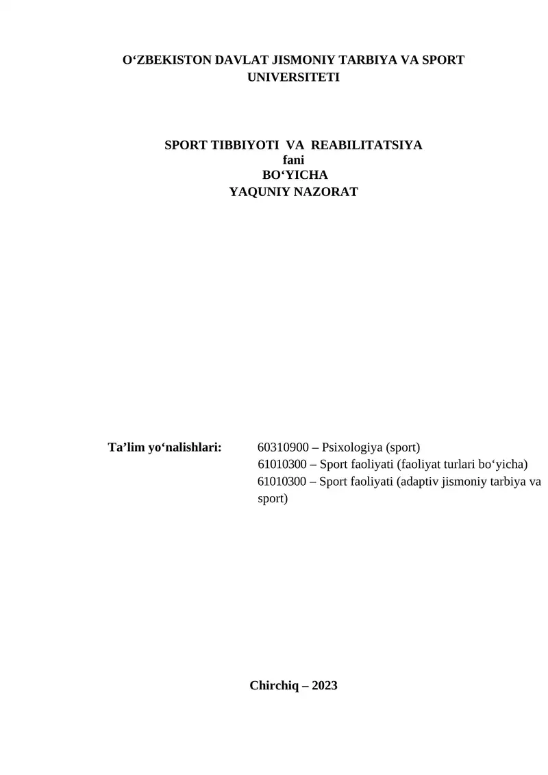 Sport Tibbiyoti va Reabilitatsiya