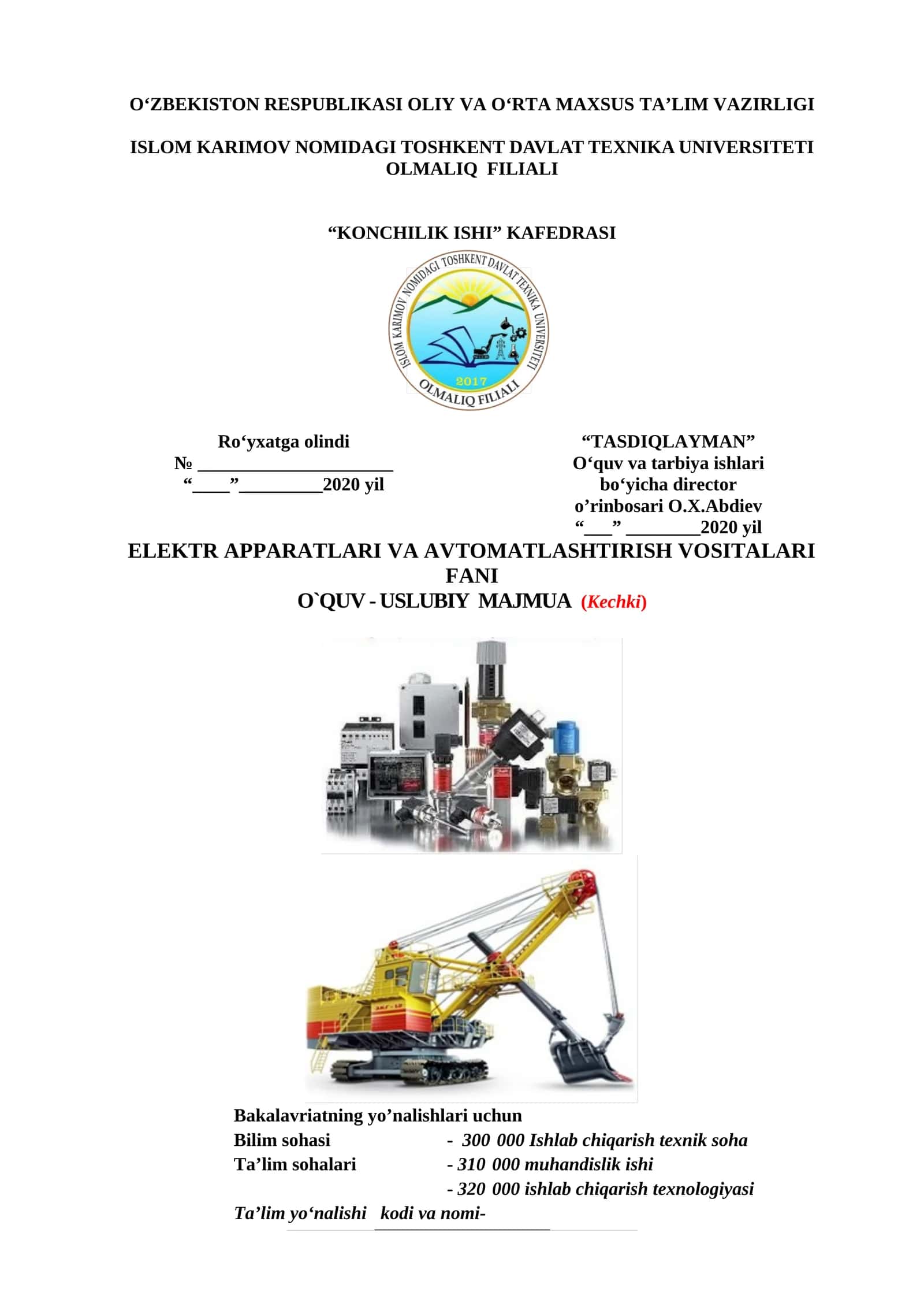 ELEKTR APPARATLARI VA AVTOMATLASHTIRISH VOSITALARI FANI