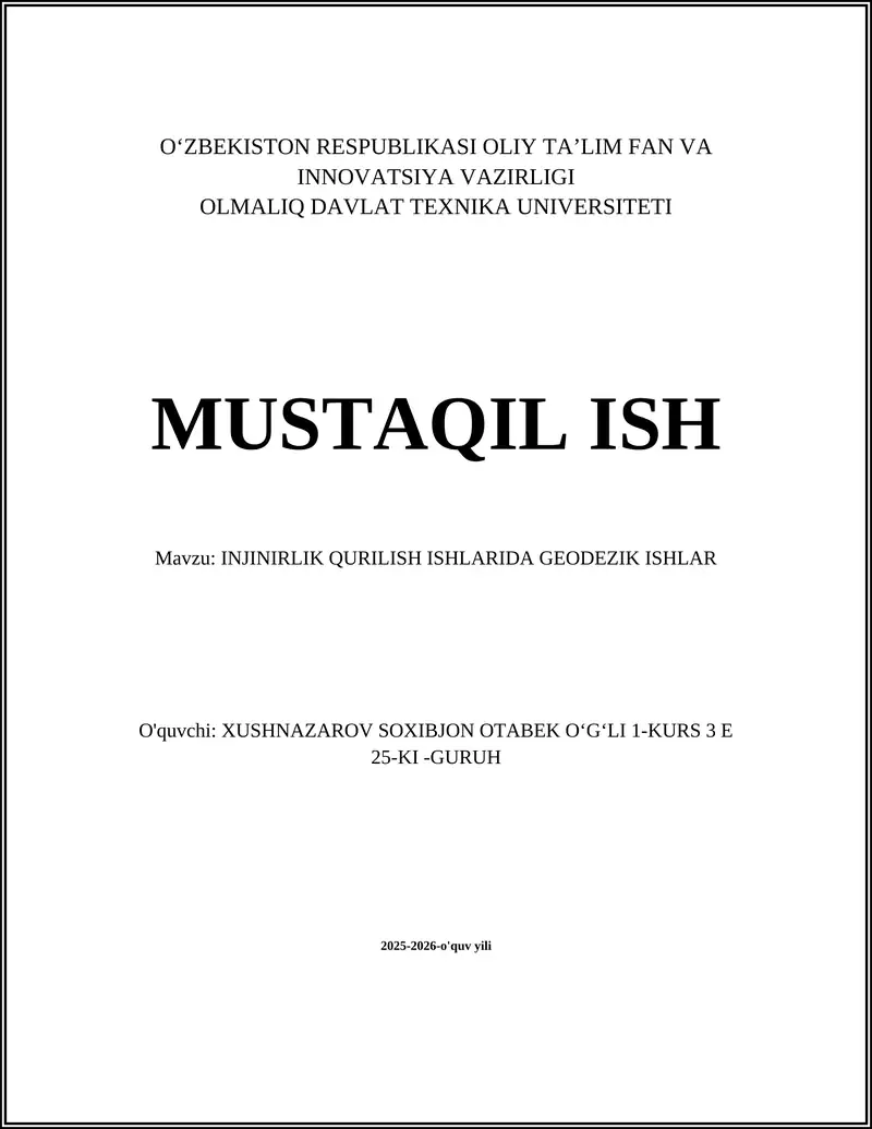 INJINIRLIK QURILISH ISHLARIDA GEODEZIK ISHLAR