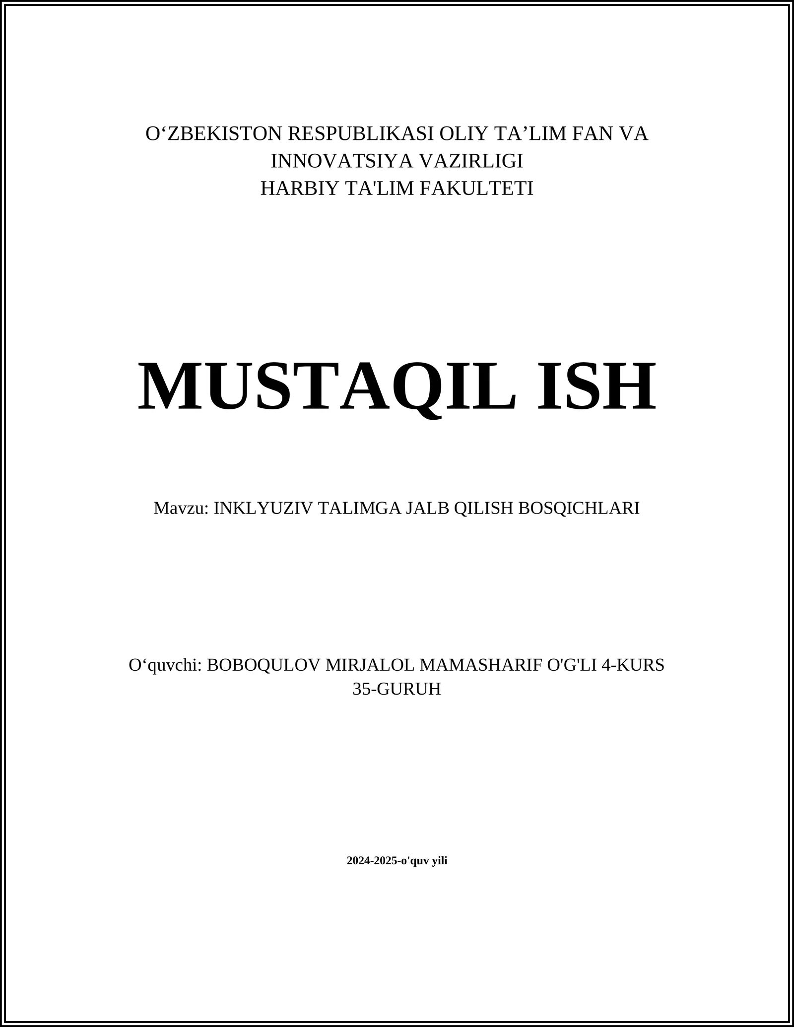 INKLYUZIV TALIMGA JALB QILISH BOSQICHLARI
