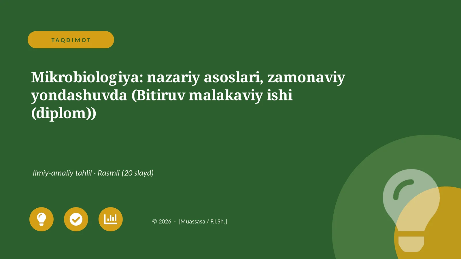 Mikrobiologiya: nazariy asoslari, zamonaviy yondashuvda (Bitiruv malakaviy ishi (diplom))