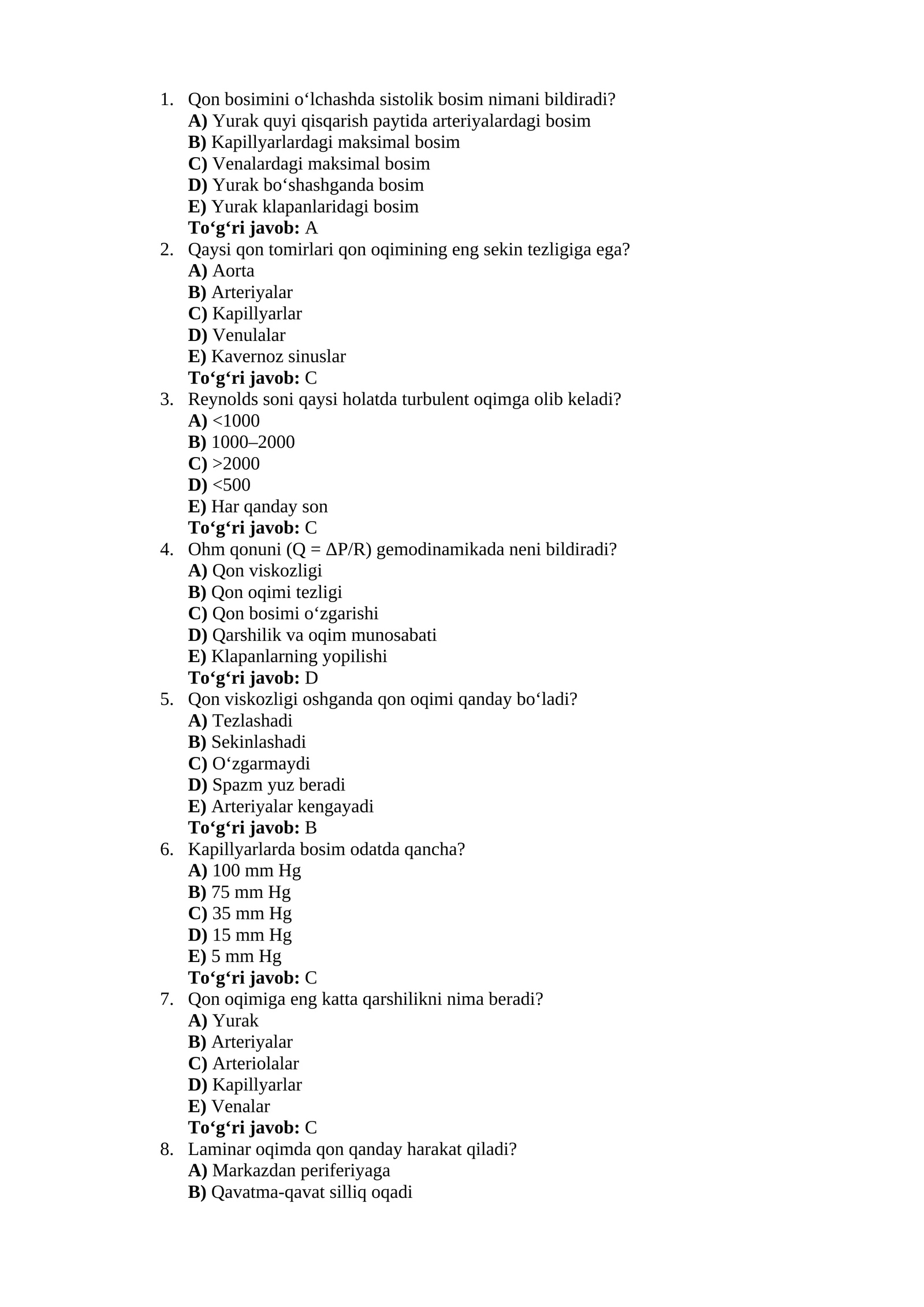 Qon bosimi va qon oqimi javoblar