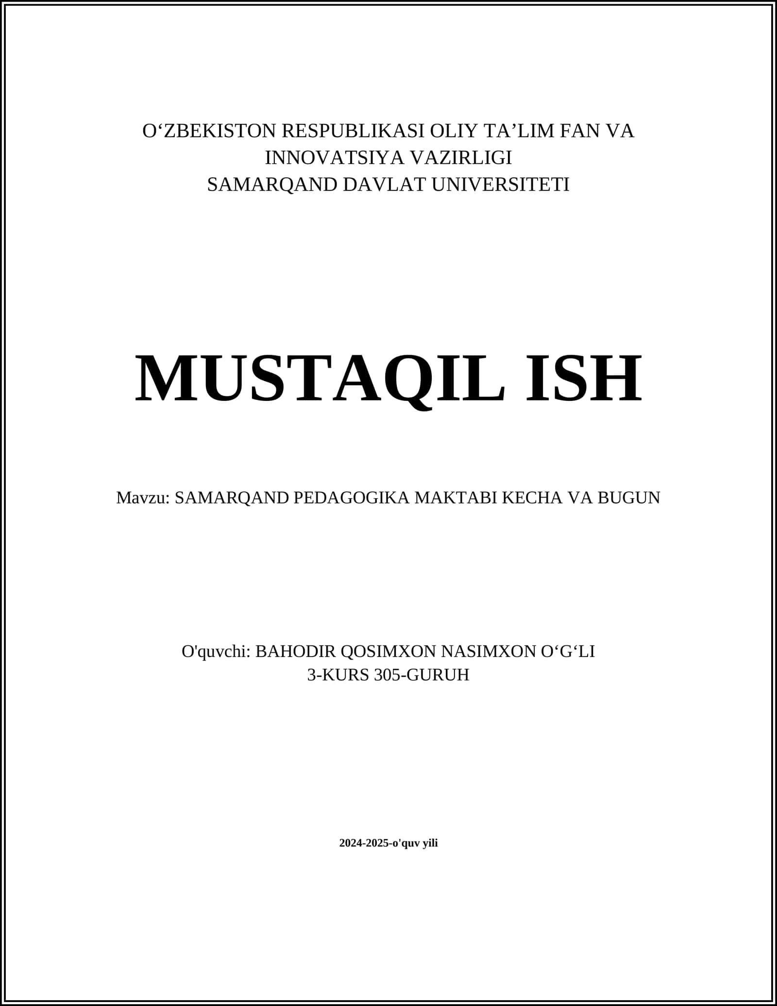 SAMARQAND PEDAGOGIKA MAKTABI KECHA VA BUGUN