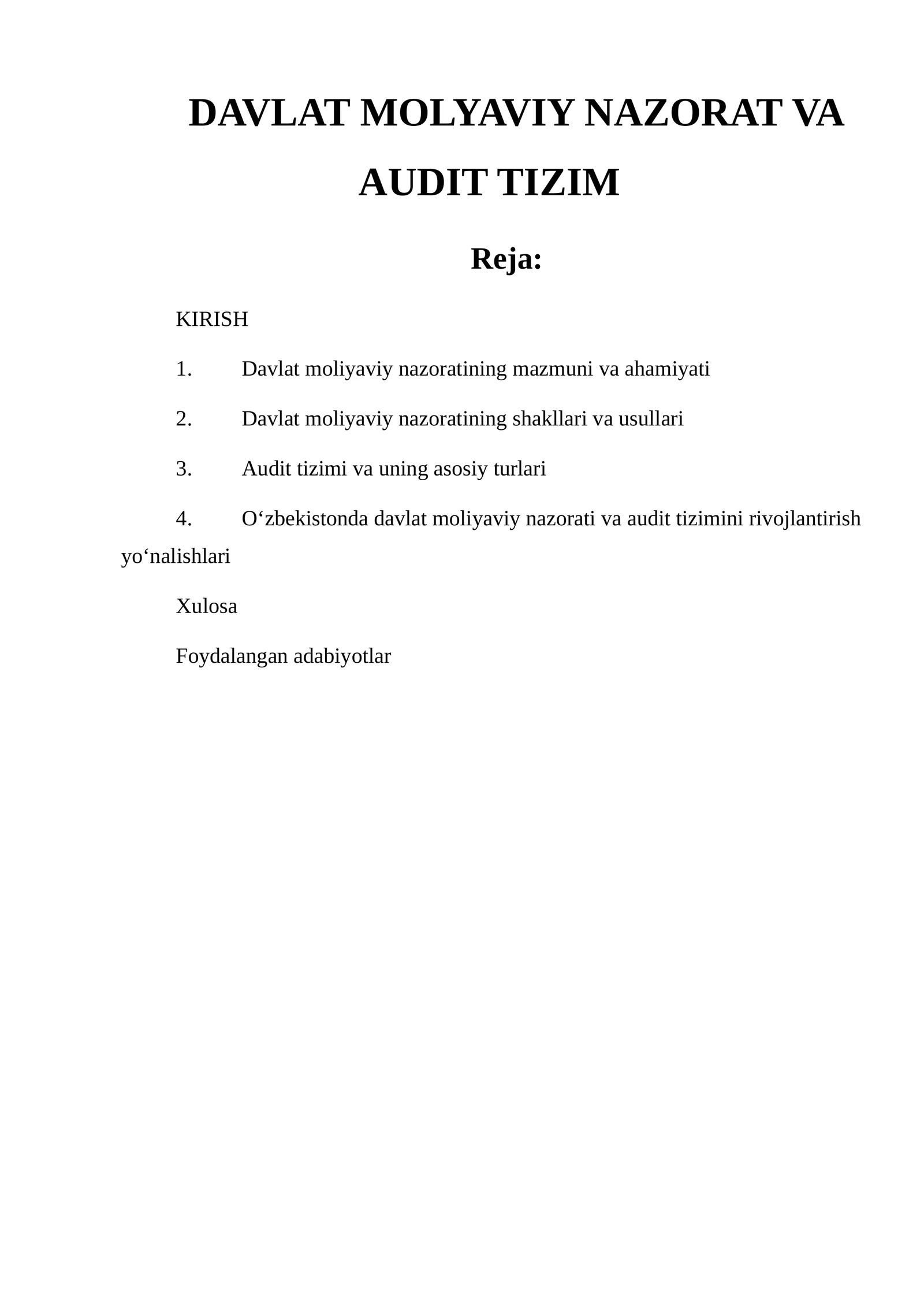 DAVLAT MOLYAVIY NAZORAT VA AUDIT TIZIM