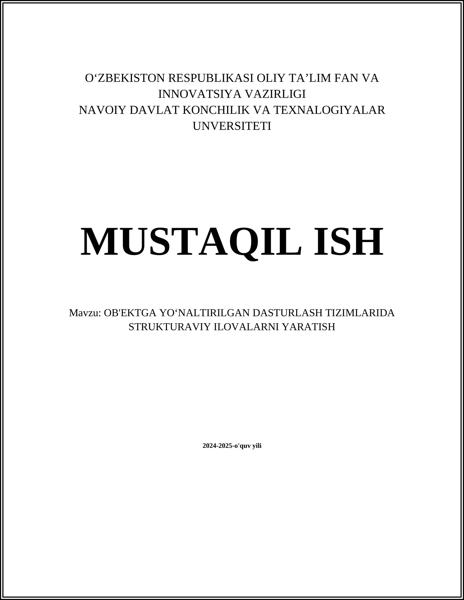 Ob'ektga yo'naltirilgan dasturlash asoslari