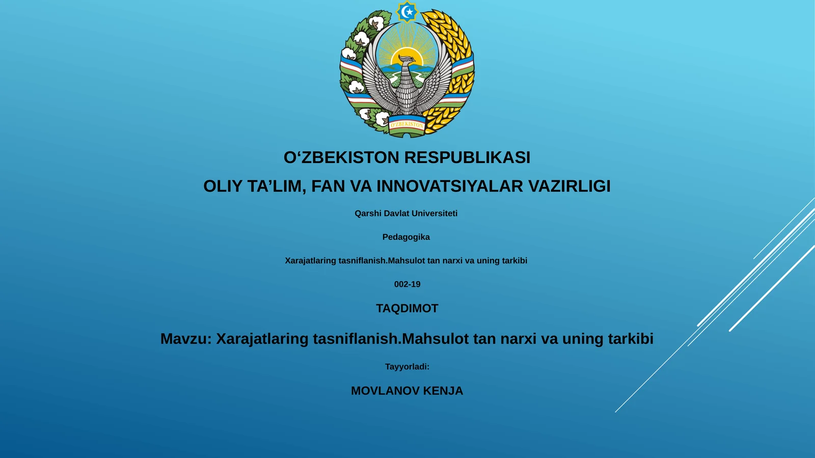 Xarajatlaring tasniflanish.Mahsulot tan narxi va uning tarkibi