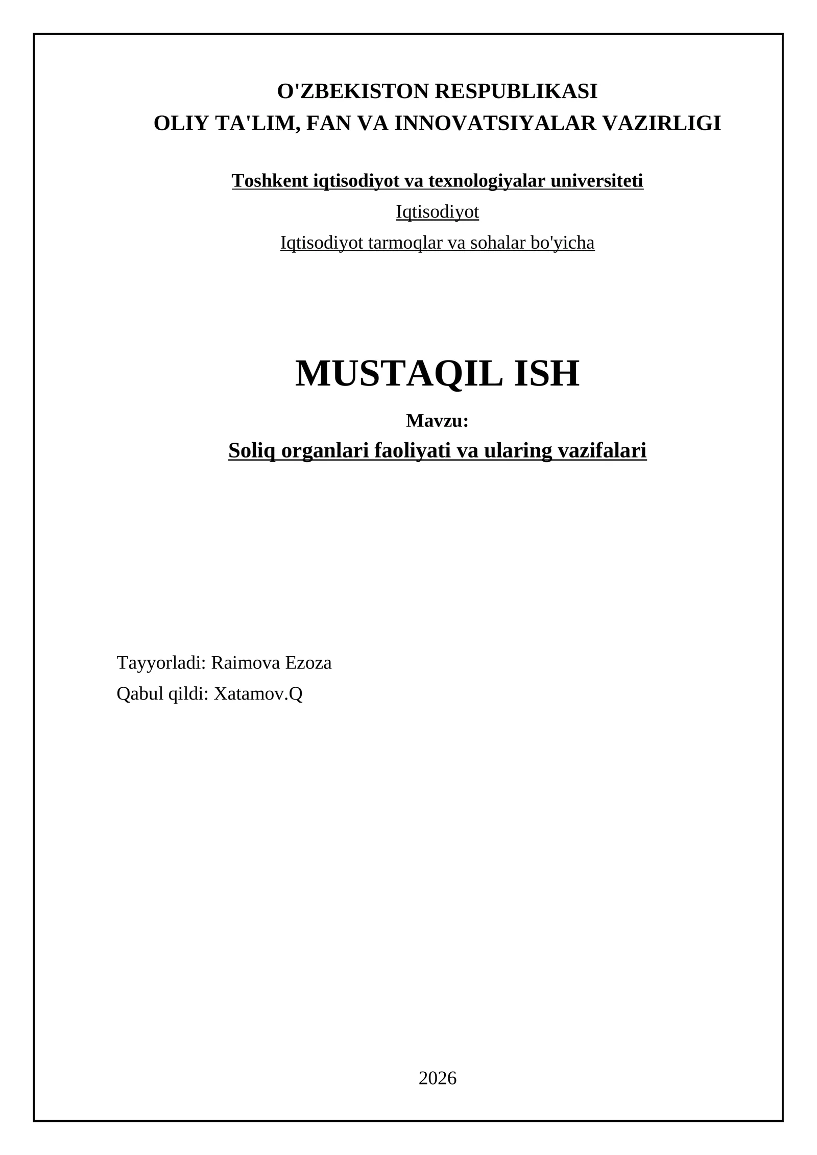 Soliq organlari faoliyati va ularing vazifalari