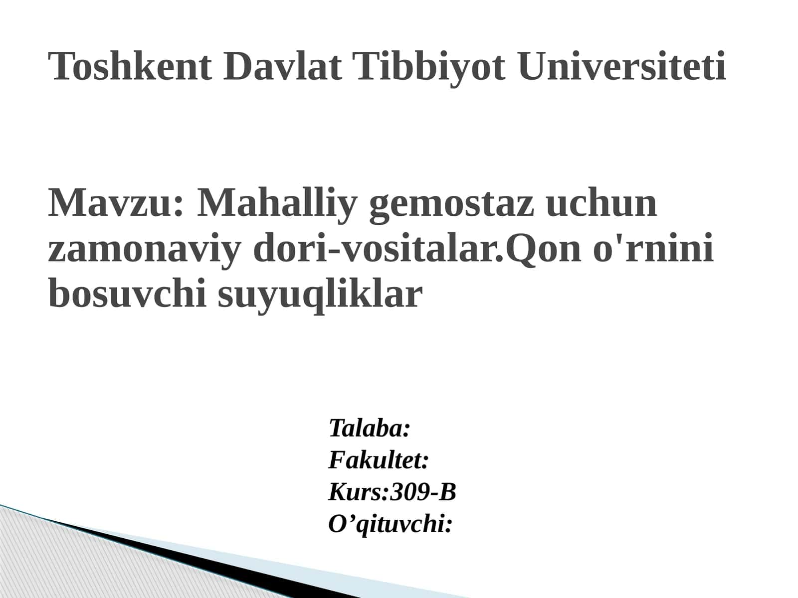 Mahalliy gemostaz uchun zamonaviy dori-vositalar