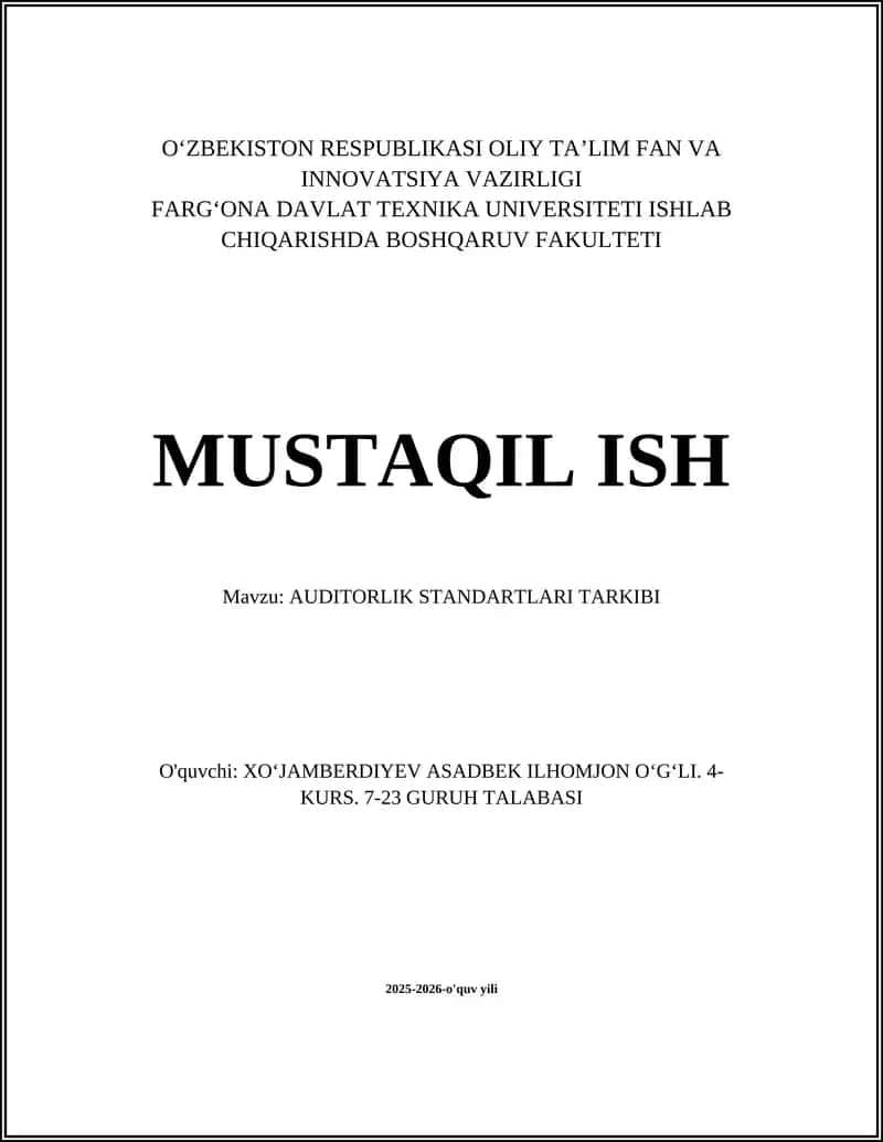 AUDITORLIK STANDARTLARI TARKIBI