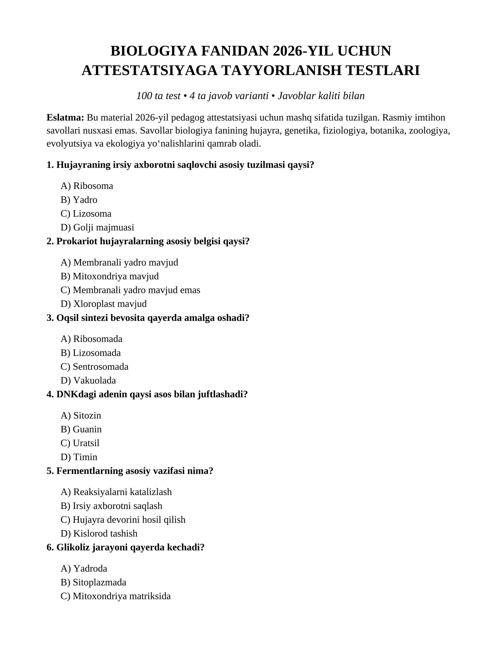 Biologiya_2026_100_ta_attestatsiya_testi javobi bilan