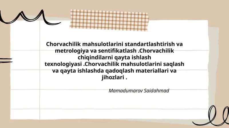 Chorvachilik mahsulotlarini standartlashtirish va metrologiya va sentifikatlash